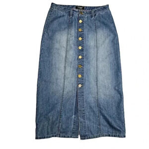 Y2K YMI Denim Jean Button Front Midi Maxi Skirt